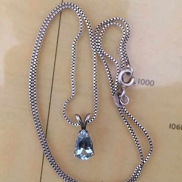 Genuine Aquamarine Silver Necklace - Picture 4 of 6